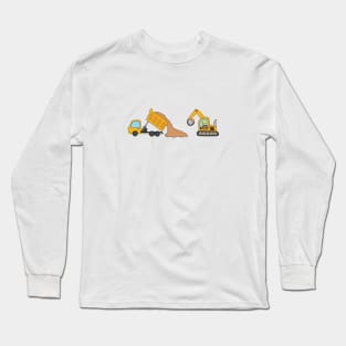 kids drawing of construction vehicles, dump truck unloading gravels and excavator dredging them Long Sleeve T-Shirt